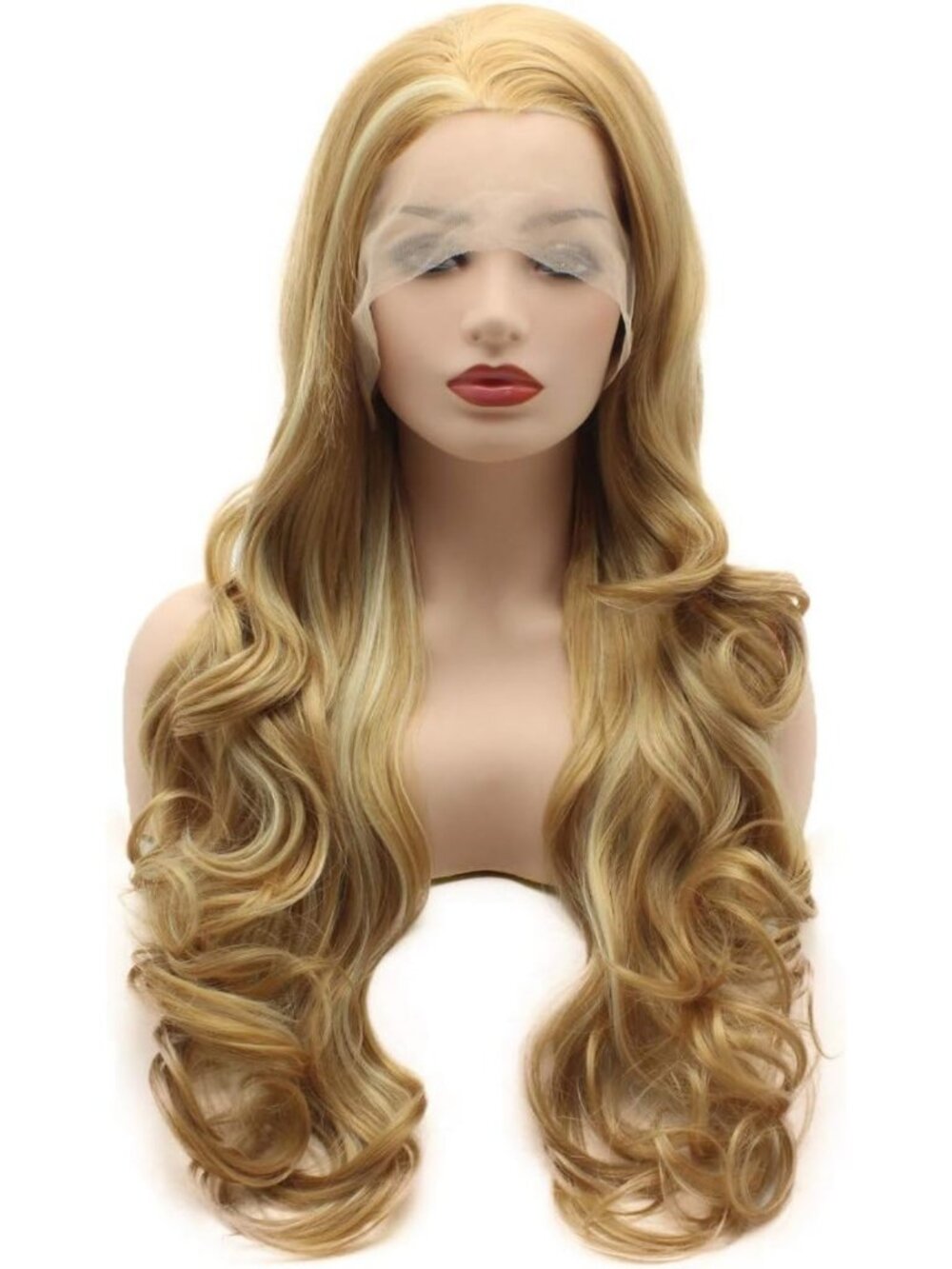 Long 26" Wavy Two-Tone Blonde & Brown Synthetic Lace Front Wig - Heat Friendly